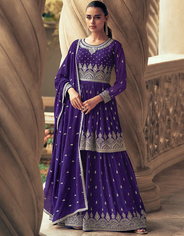chic purple georgette garb party wear designer gharara suits pair with dupatta with purple georgette of-13737-acy4586 Front View