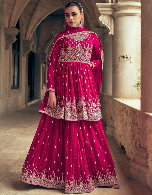 elegant pink georgette garb party wear designer gharara suits pair with dupatta with pink georgette of-13737-acy4588 Front View