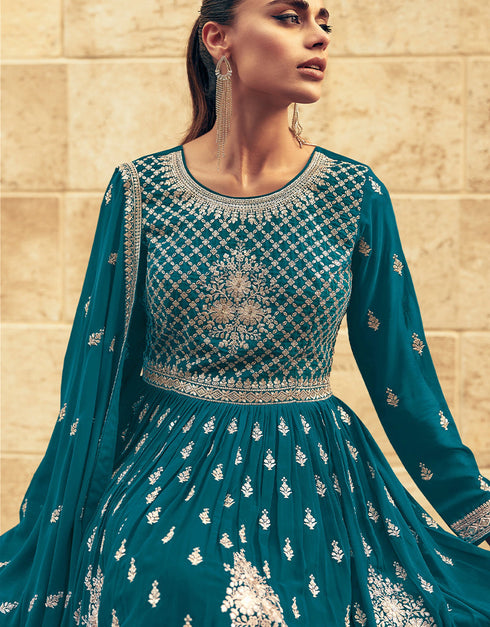fashionable blue georgette garb party wear designer gharara suits pair with dupatta with blue georgette of-13737-acy4589 Close-up View