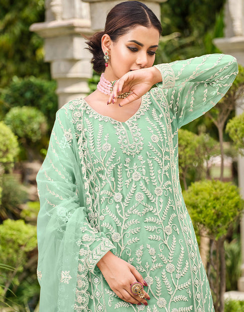 classy green butterfly net attrective designer party wear salwar suit with green satin of-13739-acy4595 Close-up View