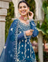 chic teal blue butterfly net attrective designer party wear salwar suit with teal blue satin of-13739-acy4597 Close-up View