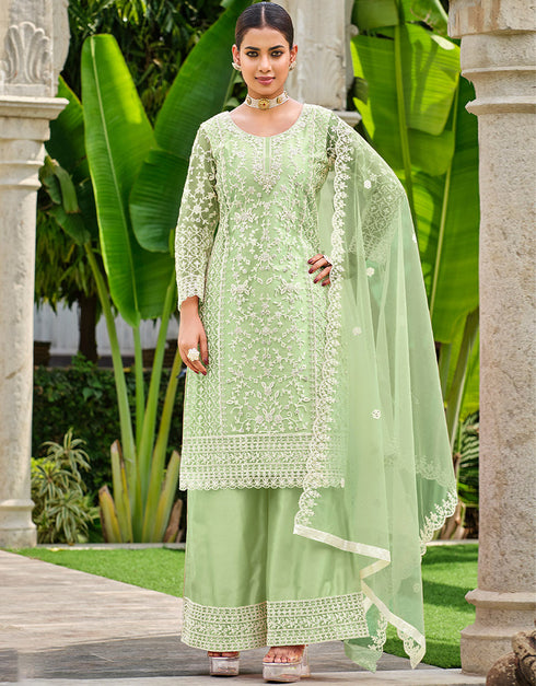 elegant pista butterfly net attrective designer party wear salwar suit with pista satin of-13739-acy4599 Front View