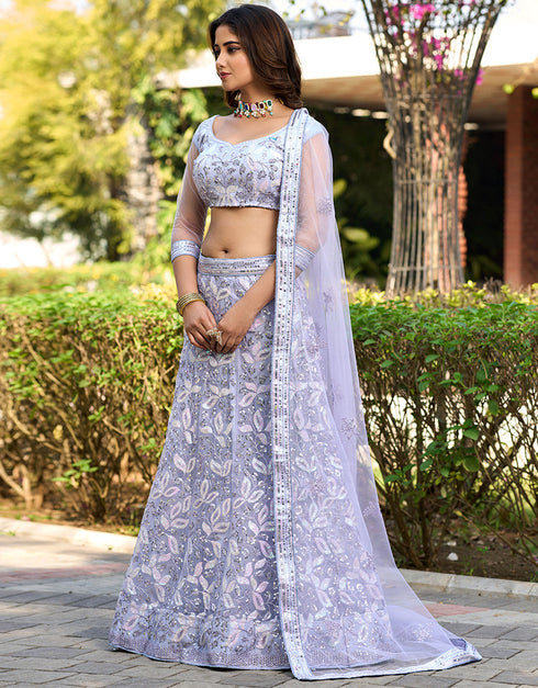 fashionable lavender net a designer look party wear lehenga choli with lavender net of-13742-acy4609 Front View