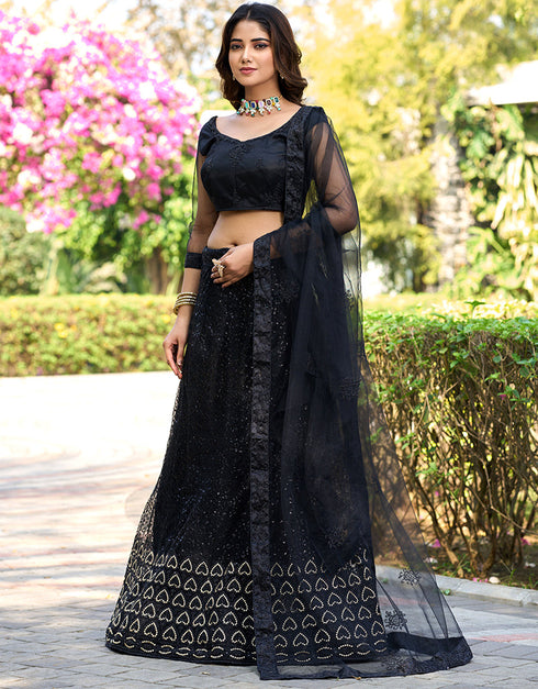 sleek black net a designer look party wear lehenga choli with black net of-13742-acy4610 Front View