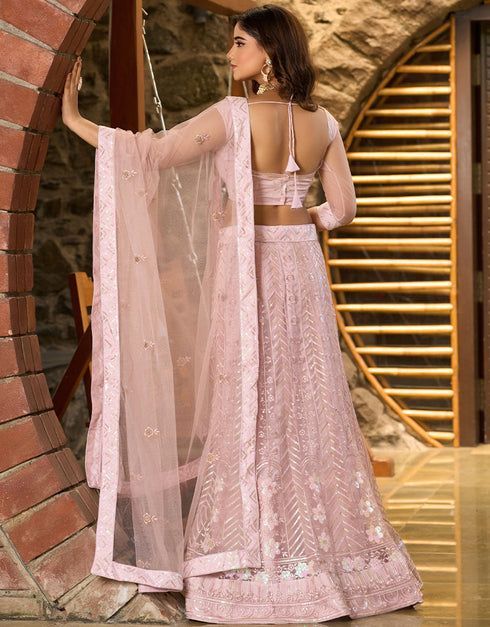 modern peach net a designer look party wear lehenga choli with peach net of-13742-acy4611 Close-up View