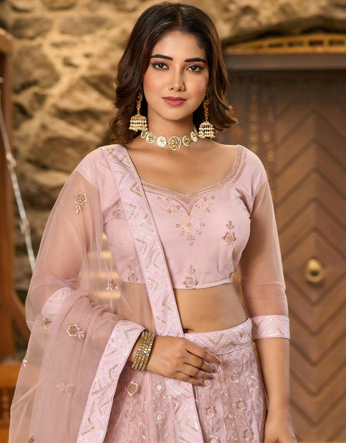 modern peach net a designer look party wear lehenga choli with peach net of-13742-acy4611 Back View