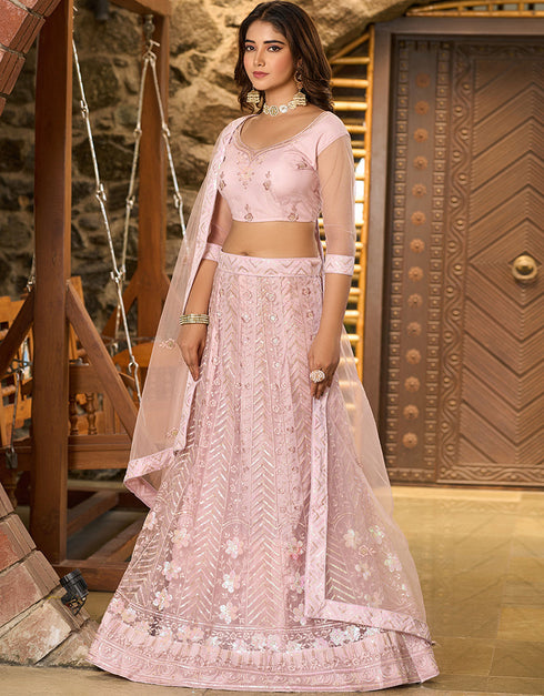 modern peach net a designer look party wear lehenga choli with peach net of-13742-acy4611 Front View