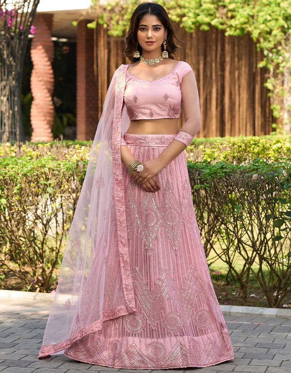 sophisticated light pink net a designer look party wear lehenga choli with light pink net of-13742-acy4612 Front View