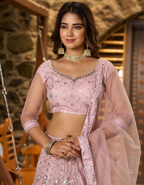 glamorous dusty pink net a designer look party wear lehenga choli with dusty pink net of-13742-acy4613 Front View