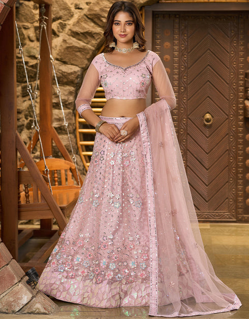 glamorous dusty pink net a designer look party wear lehenga choli with dusty pink net of-13742-acy4613 Front View