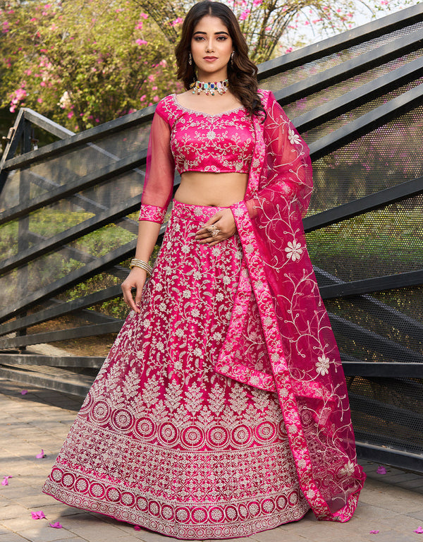 contemporary pink net a designer look party wear lehenga choli with pink net of-13742-acy4614 Front View