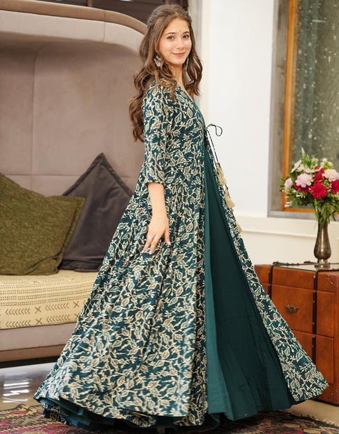 Dark Teal Muslin Na Anarkali Back View