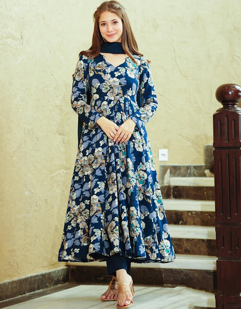 Blue Muslin Pant Anarkali