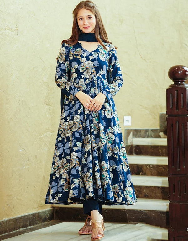 Blue Muslin Pant Anarkali