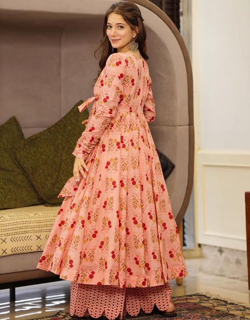 Peach Orange Muslin Pant Anarkali Back View