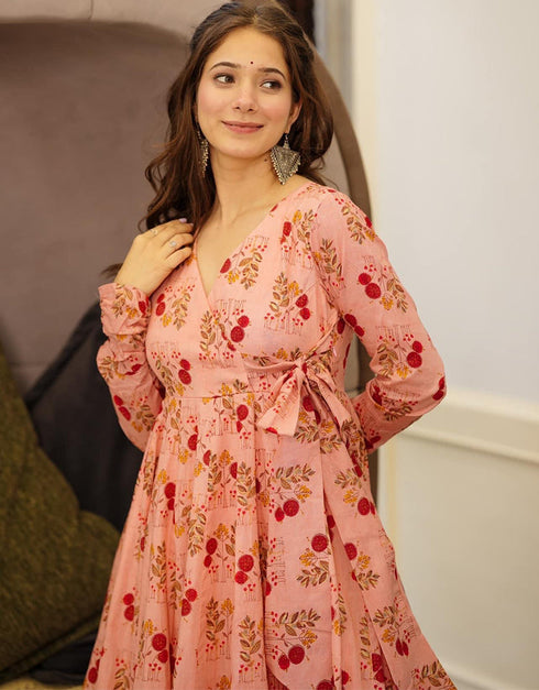 Peach Orange Muslin Pant Anarkali Salwar Kameez