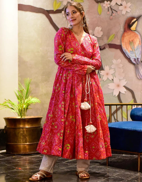 Magenta Muslin Pant Anarkali Salwar Kameez