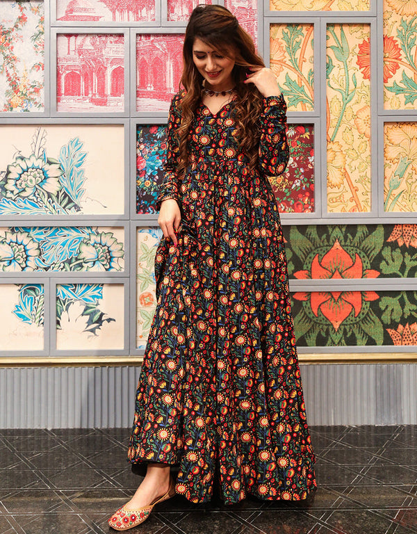 multi color pure ab cotton all season designer pure ab cotton heavy digital print multi gown heavy digital print details for gown uf-3-aayaa3002 Front View