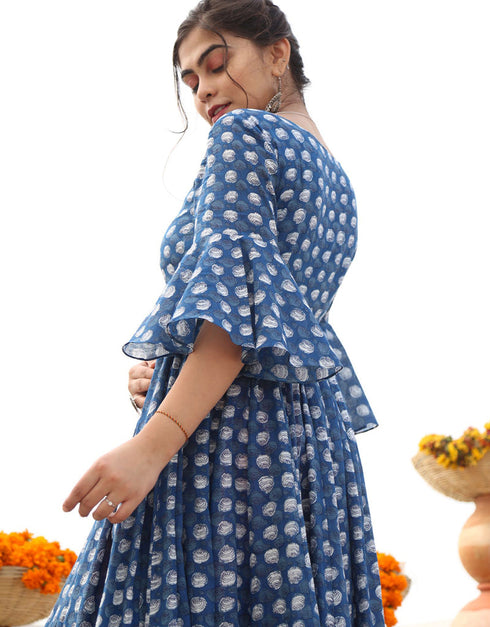 blue bayoux pure ab cotton all season designer pure ab cotton heavy digital print multi gown heavy digital print details for gown uf-3-aayaa3004 Side View