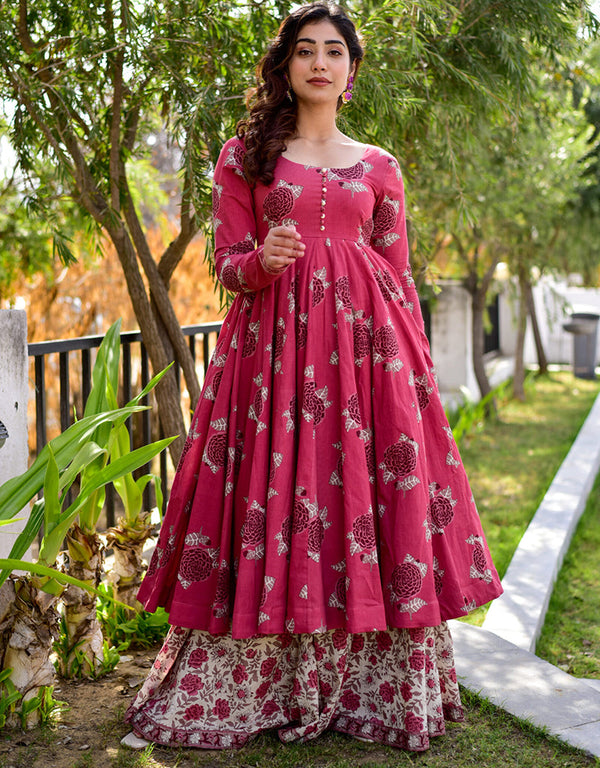 glamorous heavy digital print cotton silk all season designer cotton silk heavy digital print multi suit with bright maroon uf-5-aayaa3009 Front View