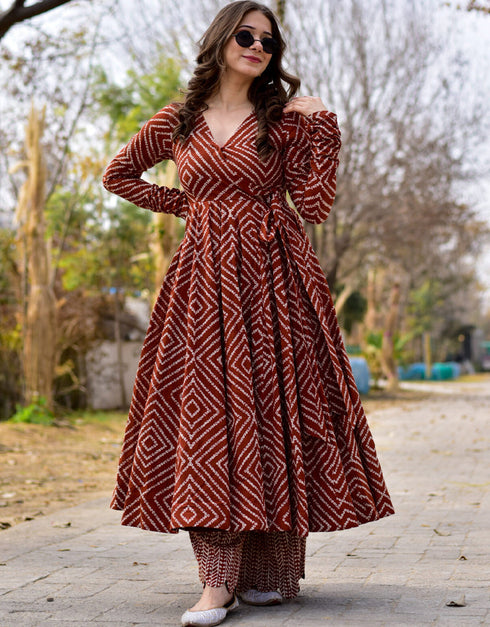 contemporary heavy digital print cotton silk all season designer cotton silk heavy digital print multi suit with rustic red uf-5-aayaa3010 Back View