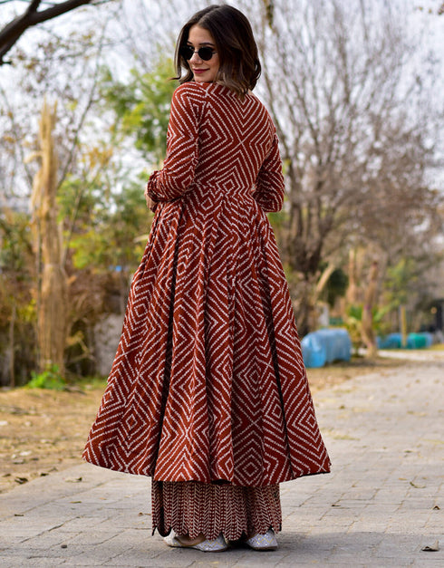 contemporary heavy digital print cotton silk all season designer cotton silk heavy digital print multi suit with rustic red uf-5-aayaa3010 Side View