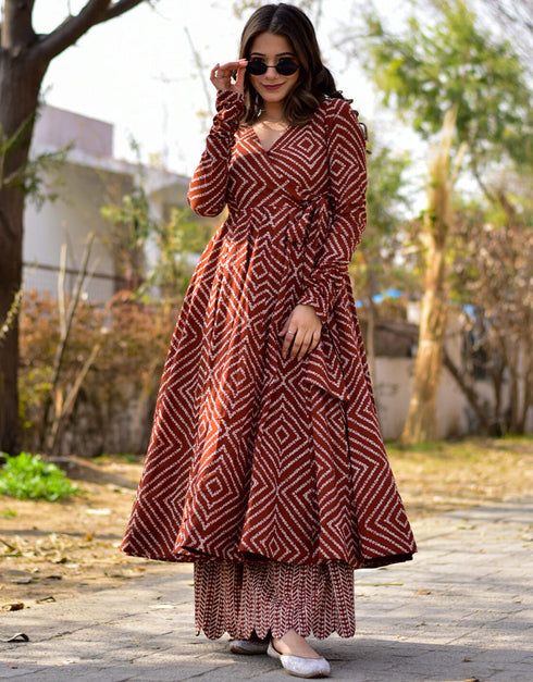 contemporary heavy digital print cotton silk all season designer cotton silk heavy digital print multi suit with rustic red uf-5-aayaa3010 Front View