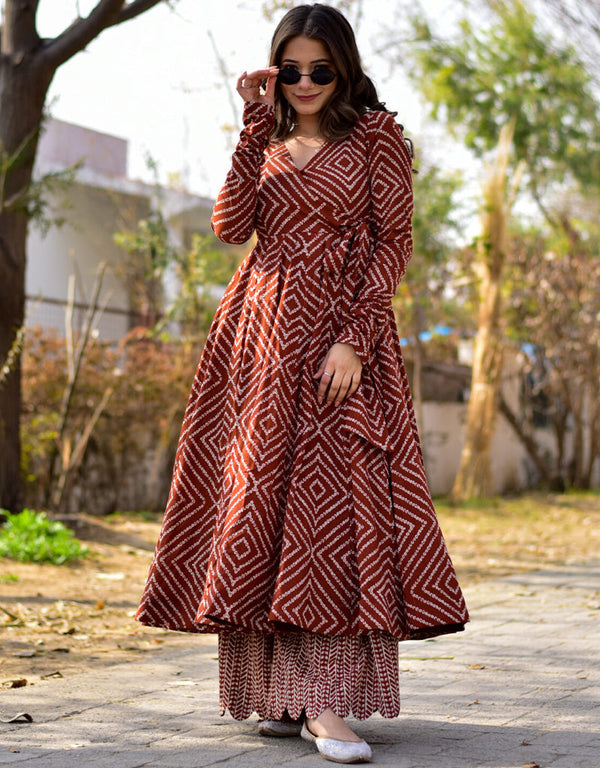 contemporary heavy digital print cotton silk all season designer cotton silk heavy digital print multi suit with rustic red uf-5-aayaa3010 Front View