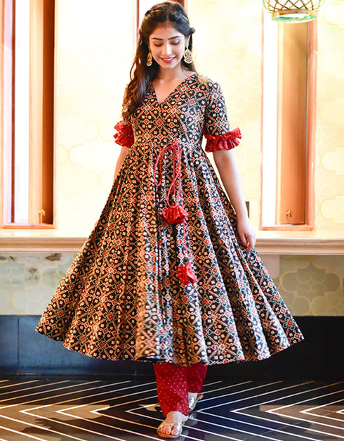 fashionable multi cotton silk designer cotton silk heavy digital print multi suit anarkali design pant uc-aayaa6001 Back View