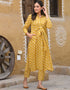 contemporary musterd yellow pure maslin all season designer pure maslin heavy digital print musterd yellow kurti & bottom straight design pant uc-aayaa7002 Front View