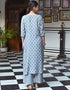 stylish grey sky pure maslin all season designer pure maslin heavy digital print grey sky kurti & bottom straight design pant uc-aayaa7004 Side View