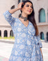 chic sky blue pure maslin all season designer pure maslin heavy digital print sky blue kurti & bottom straight design pant uc-aayaa7005 Side View