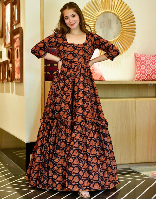 multi cotton silk all season designer cotton silk heavy digital print multi gown heavy digital print details for gown uf-8-aayaa8002 Front View
