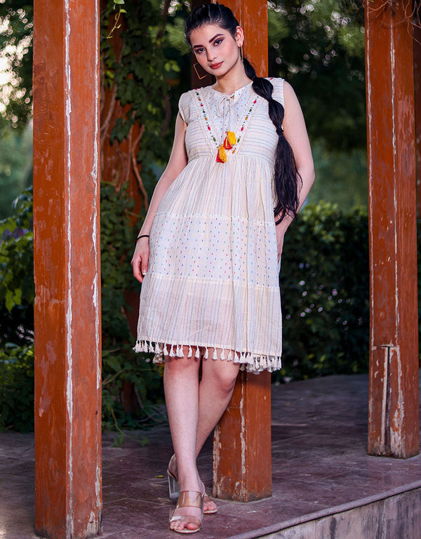 off white khadi cotton partyweardesignermulti thread hand work khadi cottonoff whiteone piece multi thread hand work details for one piece uf-10-aayaa100002 Front View