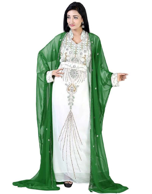 Modest Green Colored Embroidery worked Kaftan