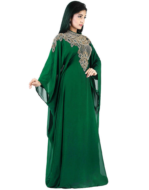 Trandy Green Georgette Hand Zari Embroidery Farasha