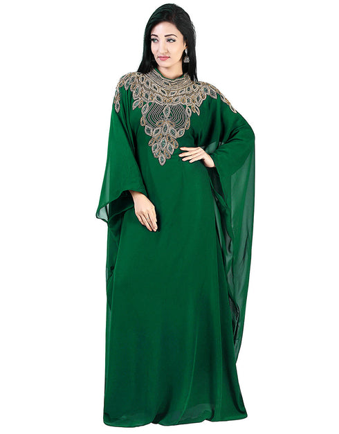 Trandy Green Georgette Hand Zari Embroidery Farasha