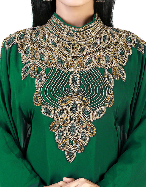 Trandy Green Georgette Hand Zari Embroidery Farasha