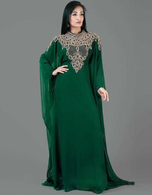 Trandy Green Georgette Hand Zari Embroidery Farasha