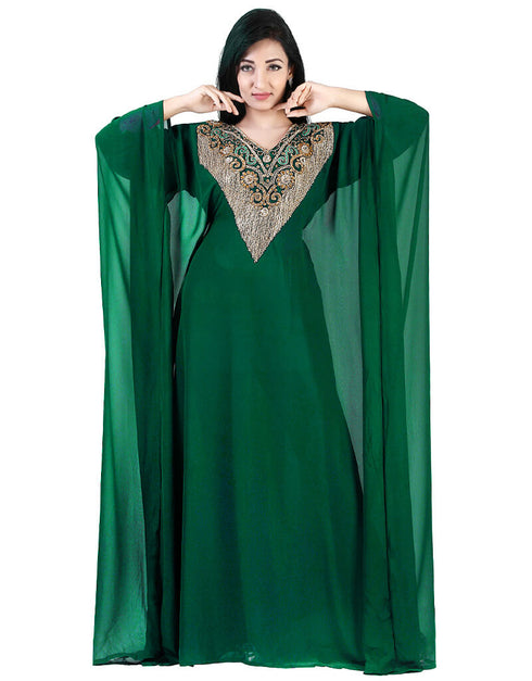 Women Green Georgette Hand Zari Embroidery Farasha