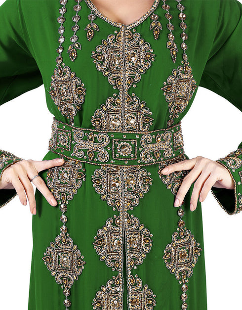 Latest Green Georgette Stone Embroidery Kaftan