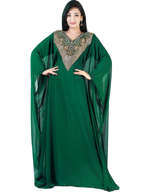 Women Green Georgette Hand Zari Embroidery Farasha