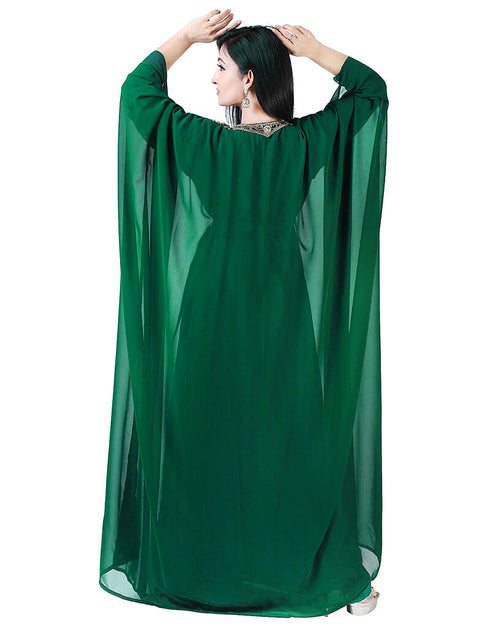 Women Green Georgette Hand Zari Embroidery Farasha