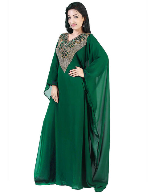 Women Green Georgette Hand Zari Embroidery Farasha