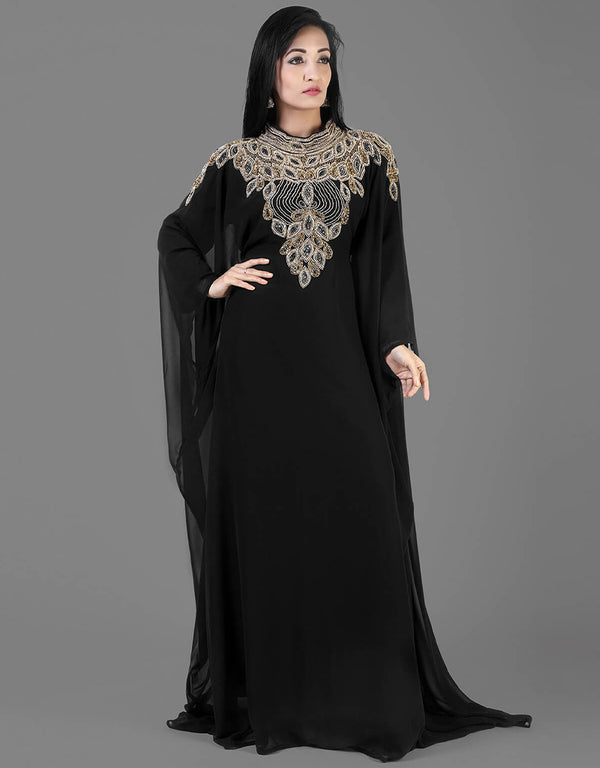 Chic Black Georgette Hand Zari Embroidery Farasha