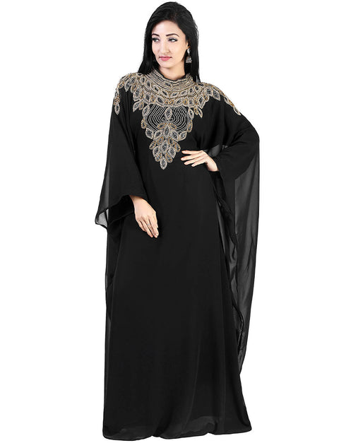 Chic Black Georgette Hand Zari Embroidery Farasha