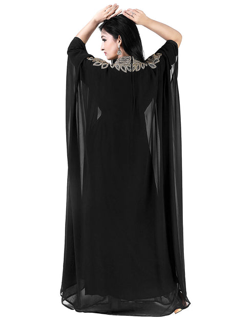 Chic Black Georgette Hand Zari Embroidery Farasha