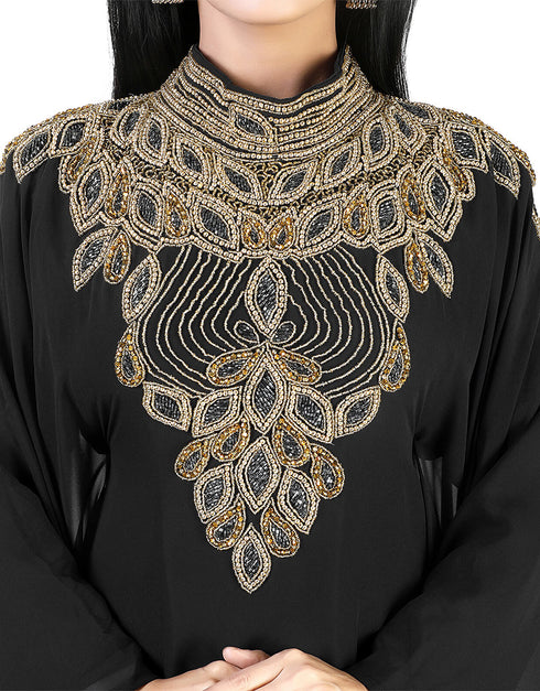 Chic Black Georgette Hand Zari Embroidery Farasha