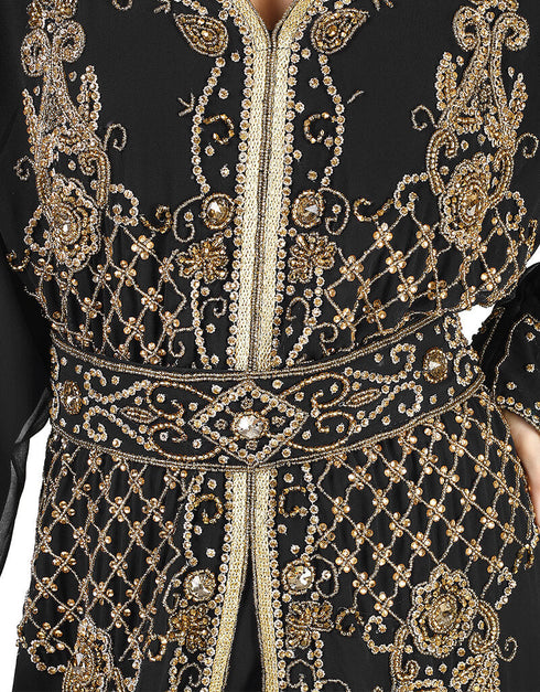 Amazing Black Georgette Hand Zari Embroidery Kaftan