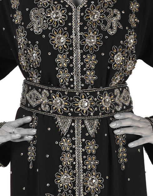 Stylist Black Georgette Hand Pearl Embroidery Kaftan